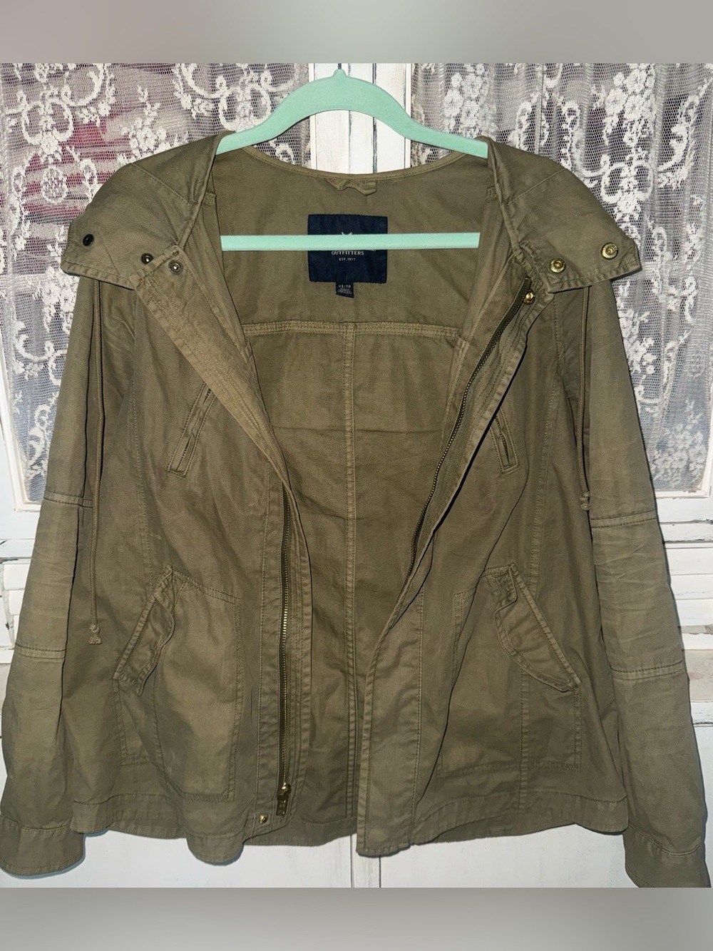 American Eagle Outfitters Olive Green Utility Jacket with Hood